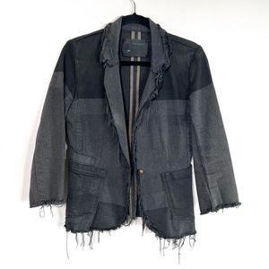 TORTOISE Black and Gray Frayed Denim Blazer Jacket size Small